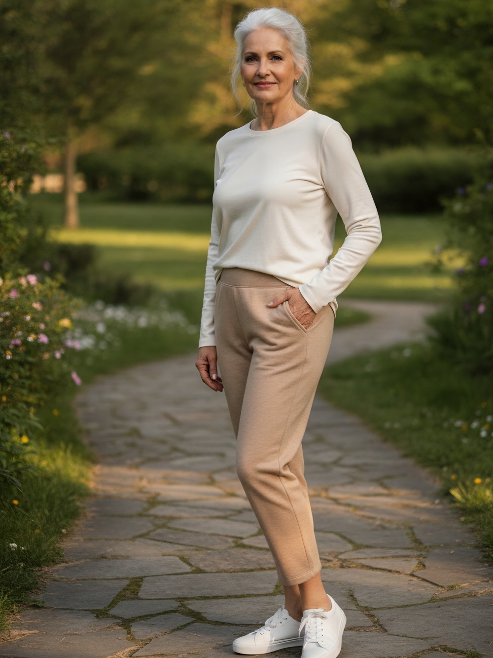 Lands' End Women's Track Joggers in Light Brown